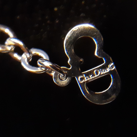 RARE SILVER Vintage Christian Dior V Chevron cz enamel necklace 16-18" - Picture 7 of 10